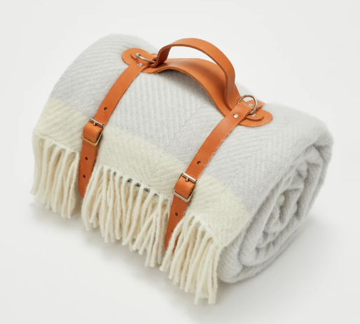 Atlantic Blankets Herringbone Wool PIcnic Blanket Dull Grey - Cornish Gifts